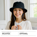 ミルクフェド ハット レディース MILKFED. UV UVカット 帽子 夏 バケットハット 紐付き 吸水速乾 撥水 消臭 抗菌 遮光 遮熱 紫外線対策 日除け ロゴ 刺繍 シンプル ARCH COOPER LOGO BUCKET HAT 103252051004