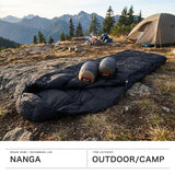 ナンガ 寝袋 寝ぶくろ コンパクト ダウン スクエア スクエア型 NANGA シュラフ スリーピングバッグ キャンプ アウトドア 軽量 軽い 車中泊 耐水 防水 AURORA TEX SQUARE FOOT 400 NS2443-2A018