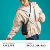 パックセーフ ショルダーバッグ メンズ レディース 斜めがけバッグ 小さめ pacsafe GO ブランド カジュアル ミニ ショルダー バッグ 縦型 軽量 撥水 0.2L スキミング防止 RFID 旅行 海外 防犯 テッククロスボディ
