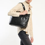 지퍼 A4 비즈니스 대형 가죽 가죽 통근 수직 비즈니스 토트 어깨 검은 브랜드 수확 레이블 남성 Vye-4806을 가진 토트 백 콧수염.