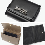 エックスガール 財布 レディース コンパクト X-girl 小さめ ブランド 三つ折り ミニ ミニ財布 かわいい おしゃれ カジュアル 小銭入れ ロゴ 合皮 高校生 中学生 女子 RHINESTONE LABEL MINI WALLET 105252054013