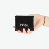 エックスガール 財布 レディース コンパクト X-girl 小さめ ブランド 三つ折り ミニ ミニ財布 かわいい おしゃれ カジュアル 小銭入れ ロゴ 合皮 高校生 中学生 女子 RHINESTONE LABEL MINI WALLET 105252054013
