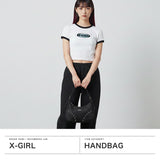 エックスガール ハンドバッグ レディース 小さめ 横長 X-girl バッグ 軽量 フェイクレザー 合皮 ハトメ ミニサイズ ブランド かわいい おしゃれ コンパクト EYELET FAUX LEATHER HAND BAG 105253053010