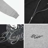 エックスガール パーカー レディース ブランド X-girl ジップパーカー 裏起毛 大きめ おしゃれ かわいい スウェット フーディー ロゴ 秋 冬 RHINESTONE LOGO AND FACE ZIP UP SWEAT HOODIE 105261012017