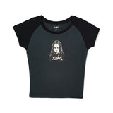 エックスガール Tシャツ レディース 綿100% X-girl 半袖 丈短め かわいい おしゃれ カジュアル 半袖Tシャツ クルーネック コットン ロゴ ブランド ショート丈 Y2K 大人 FACE RAGLAN S/S BABY TEE 105262011001