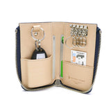 Buggy Port Key Case Pelabuhan Pelabuhan Pound Pusingan Koi Indigo Dye Smooth Leather Leather Leather Leather Lelaki Koi Koi Koi Koi Zys-093