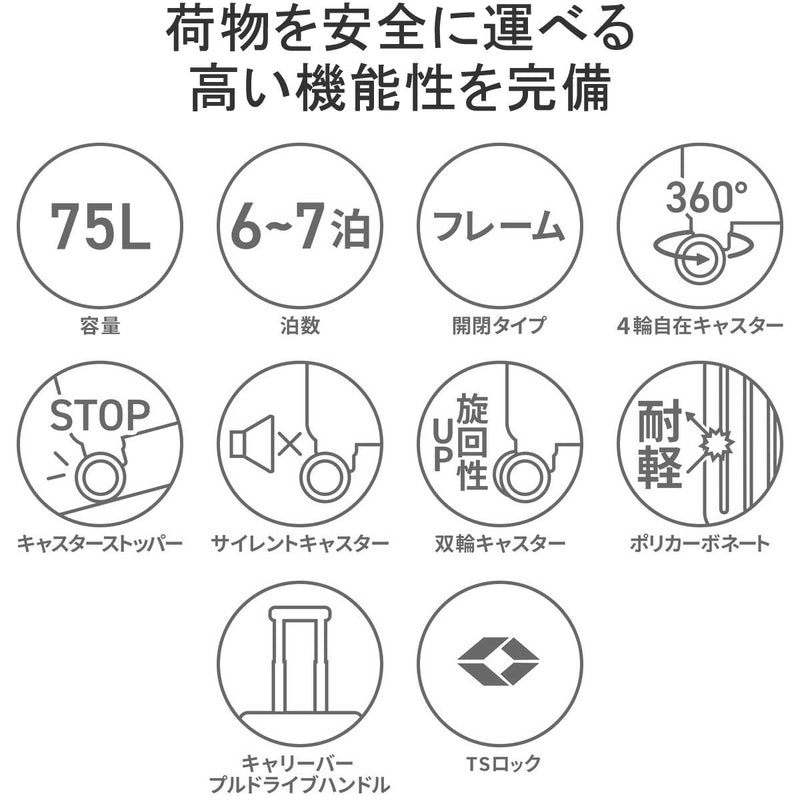 大型套装盒M尺寸M大师件大型框架类型塞子75L大容量tsa ts锁定旅行时尚简单耐用黑色耐用聚碳酸酯505003