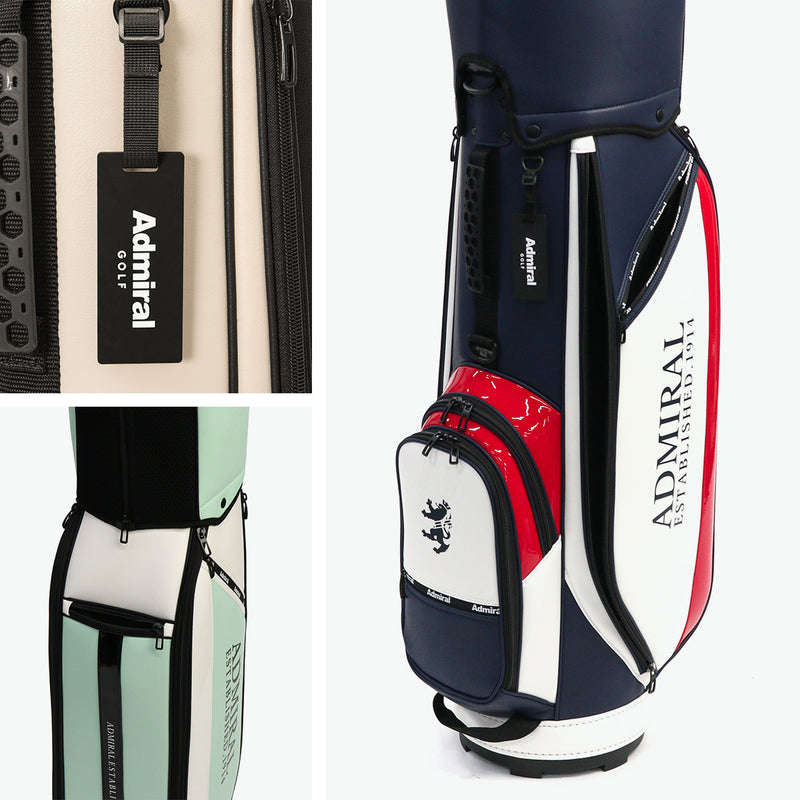 アドミラルゴルフ キャディバッグ メンズ レディース カート Admiral GOLF ブランド 大人 ゴルフ かっこいい 9型 46インチ 5分割 合皮 ゴルフバッグ ロゴ フード おしゃれ トラッド カートキャディバッグ ADMG5BC7