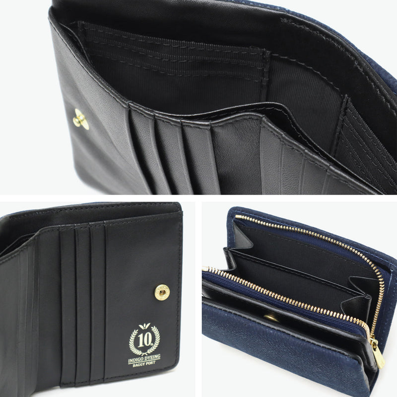 バギーポート 二つ折り財布 メンズ レディース ブランド 札 小銭 BAGGY PORT 本革 革 レザー 財布 シンプル ファスナー 藍染め ヌバック コンパクトハーフ財布 ZYS-492