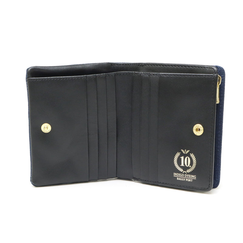 バギーポート 二つ折り財布 メンズ レディース ブランド 札 小銭 BAGGY PORT 本革 革 レザー 財布 シンプル ファスナー 藍染め ヌバック コンパクトハーフ財布 ZYS-492