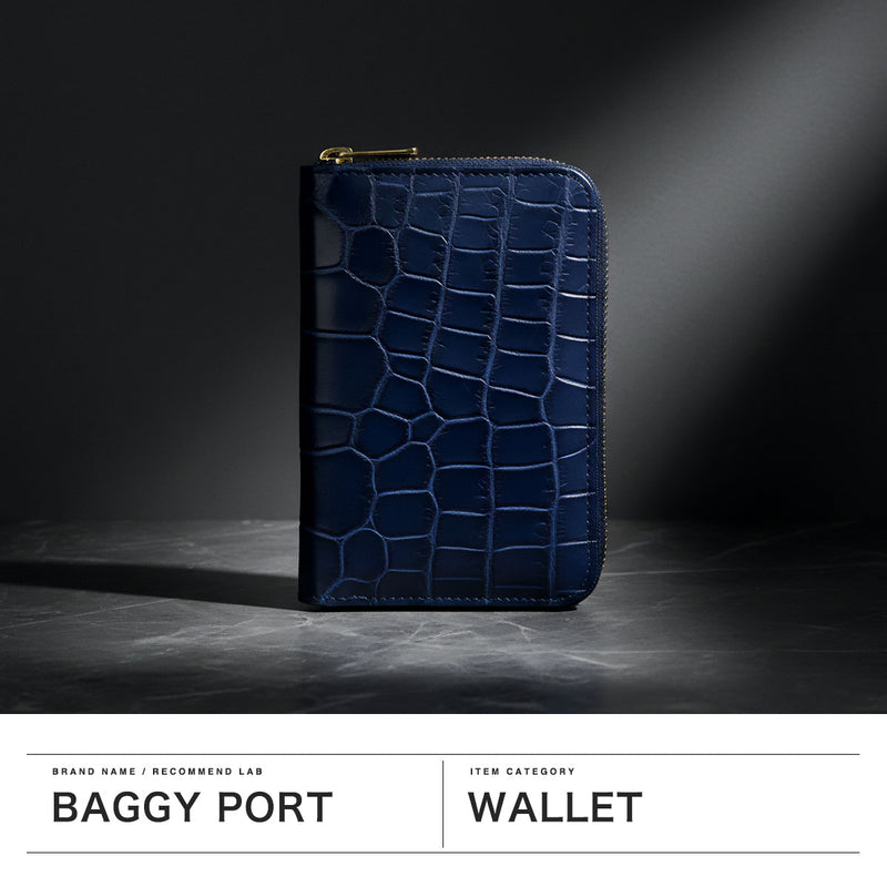 バギーポート 二つ折り財布 メンズ レディース BAGGY PORT ブランド 大人 おしゃれ 財布 ラウンドジップ 小銭入れあり 藍染め 本革 ワニ革 クロコ 本藍染め×クロコダイル ラウンドファスナーハーフ財布 ZWL-8001