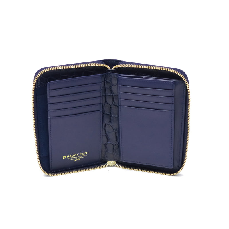 バギーポート 二つ折り財布 メンズ レディース BAGGY PORT ブランド 大人 おしゃれ 財布 ラウンドジップ 小銭入れあり 藍染め 本革 ワニ革 クロコ 本藍染め×クロコダイル ラウンドファスナーハーフ財布 ZWL-8001