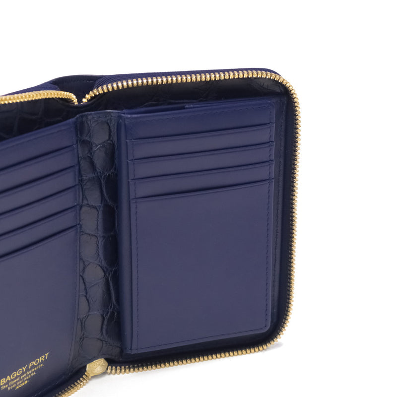 バギーポート 二つ折り財布 メンズ レディース BAGGY PORT ブランド 大人 おしゃれ 財布 ラウンドジップ 小銭入れあり 藍染め 本革 ワニ革 クロコ 本藍染め×クロコダイル ラウンドファスナーハーフ財布 ZWL-8001