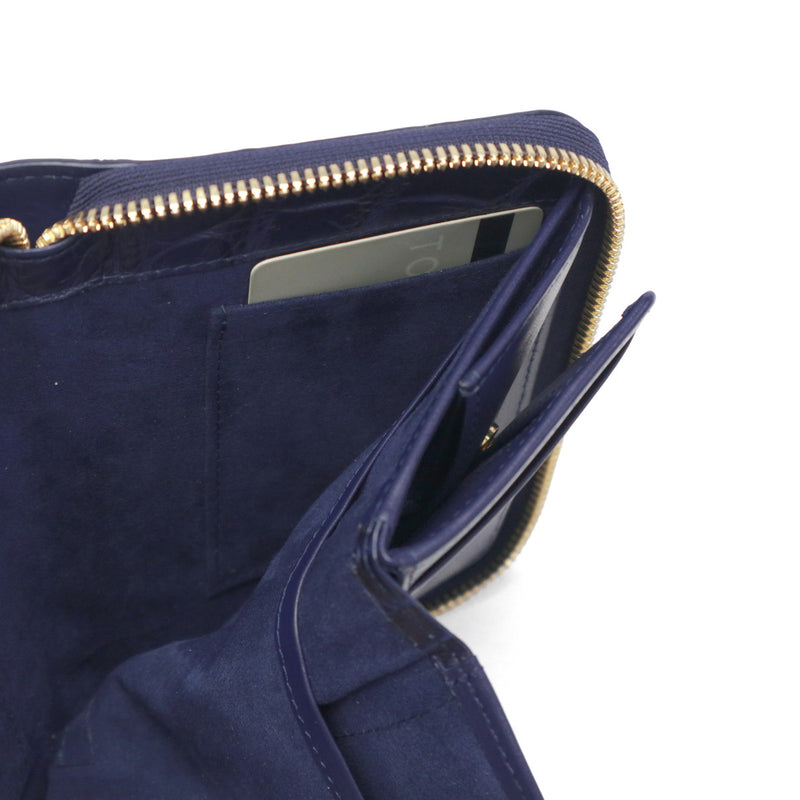 バギーポート 二つ折り財布 メンズ レディース BAGGY PORT ブランド 大人 おしゃれ 財布 ラウンドジップ 小銭入れあり 藍染め 本革 ワニ革 クロコ 本藍染め×クロコダイル ラウンドファスナーハーフ財布 ZWL-8001