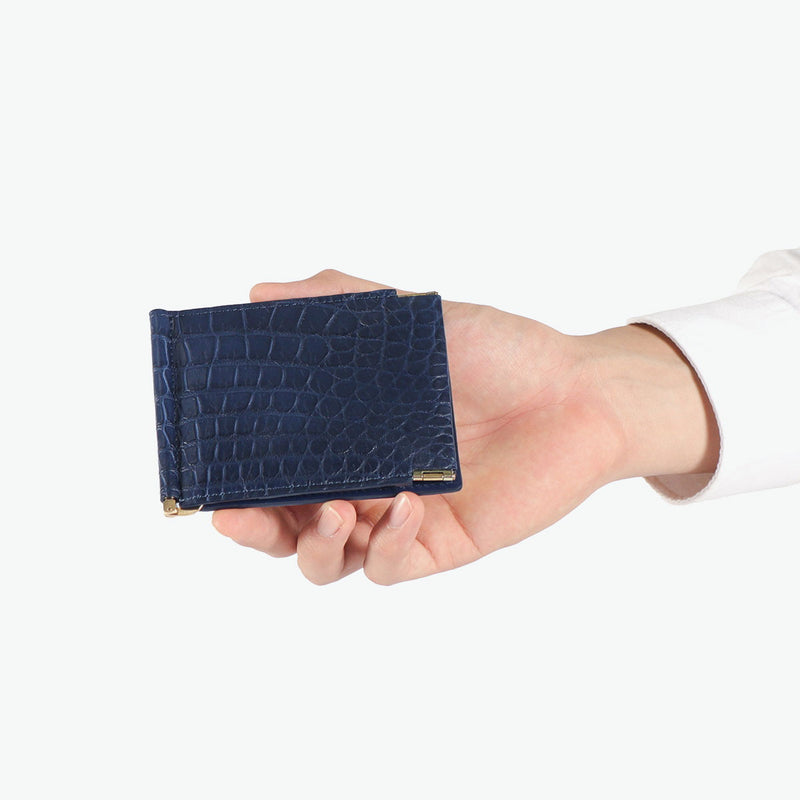バギーポート マネークリップ メンズ レディース 札ばさみ BAGGY PORT ブランド 大人 おしゃれ ミニ 財布 コンパクト 二つ折り スリム 小銭入れあり 藍染め 本革 ワニ革 クロコ 本藍染め×クロコダイル ZWL-8002