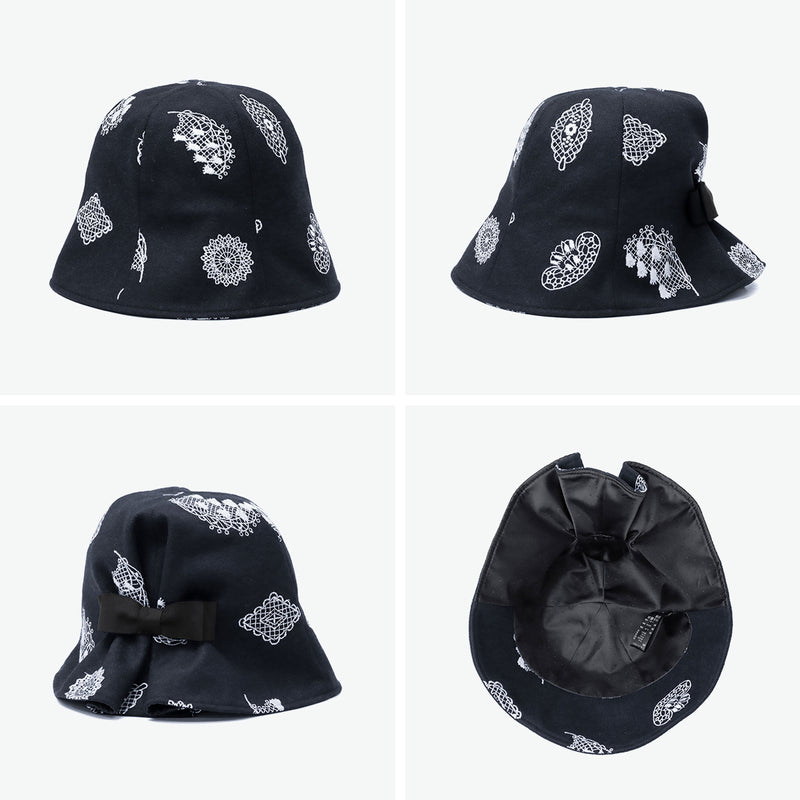 CA4LA ハット レディース 秋冬 秋 冬 カシラ 帽子 チューリップハット おしゃれ ブランド かわいい 可愛い レース モチーフ すずらん 花 刺繍 リボン ゴム フィット 日本製 LILY OF THE VALLEY KTZ02627