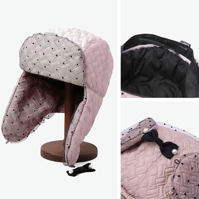 CA4LA 帽子 レディース 秋冬 秋 冬 カシラ ブランド おしゃれ 防寒 飛行帽 フライトキャップ イヤーフラップ チュール ドット リボン パール キルティング キルト ガーリー かわいい 日本製 NOSTALGIA KTZ02629