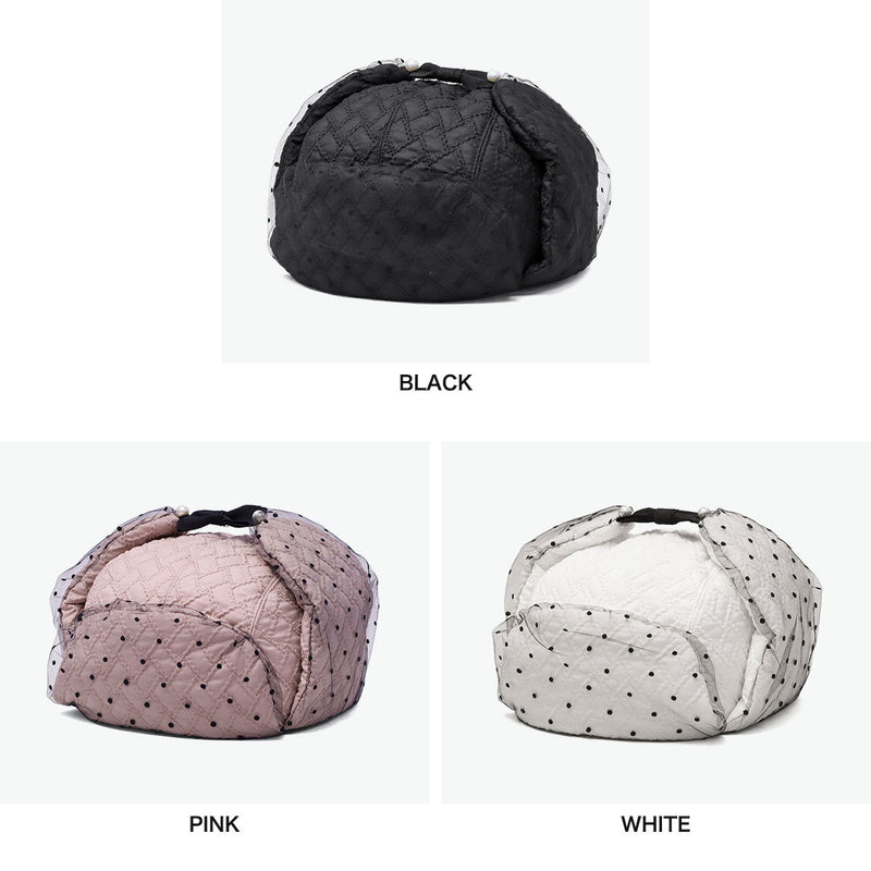 CA4LA 帽子 レディース 秋冬 秋 冬 カシラ ブランド おしゃれ 防寒 飛行帽 フライトキャップ イヤーフラップ チュール ドット リボン パール キルティング キルト ガーリー かわいい 日本製 NOSTALGIA KTZ02629