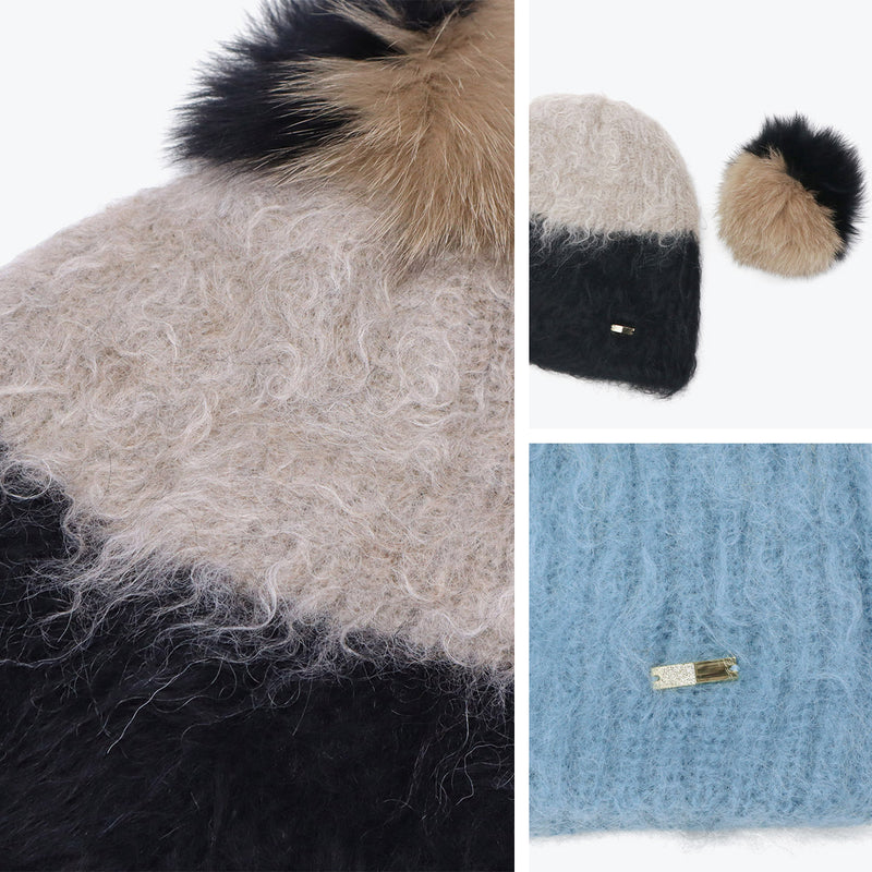 CA4LA 帽子 ニット帽 レディース 秋冬 冬 カシラ ブランド おしゃれ ニットキャップ 防寒 暖かい ツートン バイカラー ポンポン モヘヤ ウール アルパカ 日本製 ふわふわ 秋 可愛い BAA ONM01901