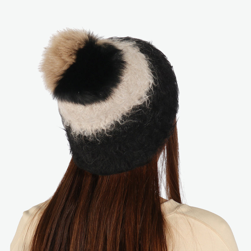 CA4LA 帽子 ニット帽 レディース 秋冬 冬 カシラ ブランド おしゃれ ニットキャップ 防寒 暖かい ツートン バイカラー ポンポン モヘヤ ウール アルパカ 日本製 ふわふわ 秋 可愛い BAA ONM01901