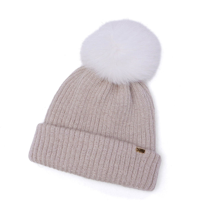 CA4LA 帽子 ニット帽 レディース 秋冬 秋 冬 カシラ ブランド おしゃれ ニットキャップ 防寒 暖かい ポンポン フォックスファー リブ編み モヘヤ ウール シルク 日本製 ふわふわ ニット 可愛い EX PLATINA FOX 7 SHK01260