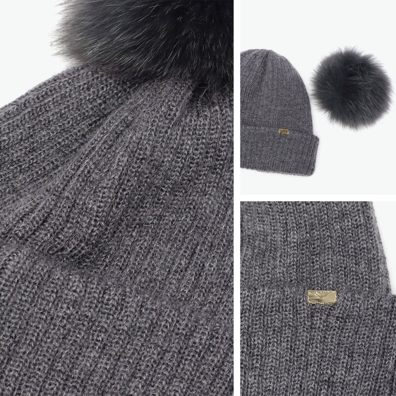 CA4LA 帽子 ニット帽 レディース 秋冬 秋 冬 カシラ ブランド おしゃれ ニットキャップ 防寒 暖かい ポンポン フォックスファー リブ編み モヘヤ ウール シルク 日本製 ふわふわ ニット 可愛い EX PLATINA FOX 7 SHK01260