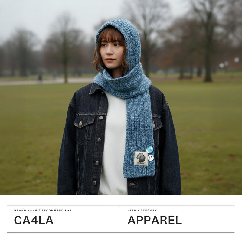 CA4LA ニット帽 フード マフラー付きフード レディース メンズ カシラ 帽子 マフラー付き帽子 フードマフラー おしゃれ かわいい マフラー 防寒 一体型 フーディー 缶バッジ付き 日本製 SLOVIA TKU00420