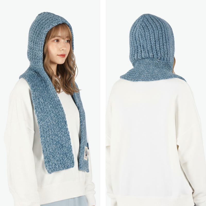 CA4LA ニット帽 フード マフラー付きフード レディース メンズ カシラ 帽子 マフラー付き帽子 フードマフラー おしゃれ かわいい マフラー 防寒 一体型 フーディー 缶バッジ付き 日本製 SLOVIA TKU00420