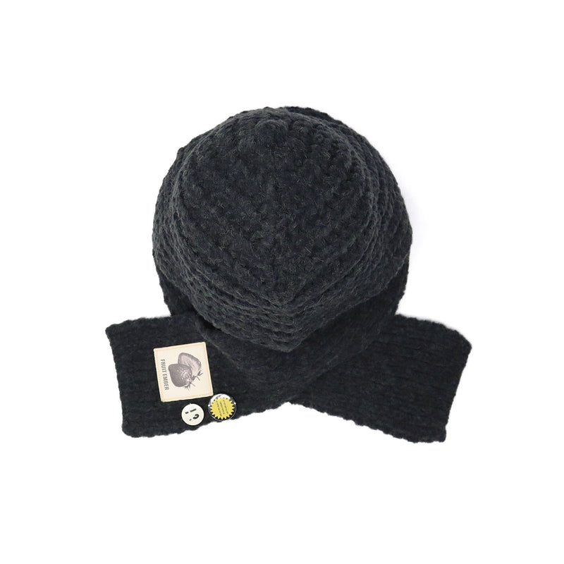 CA4LA ニット帽 フード マフラー付きフード レディース メンズ カシラ 帽子 マフラー付き帽子 フードマフラー おしゃれ かわいい マフラー 防寒 一体型 フーディー 缶バッジ付き 日本製 SLOVIA TKU00420