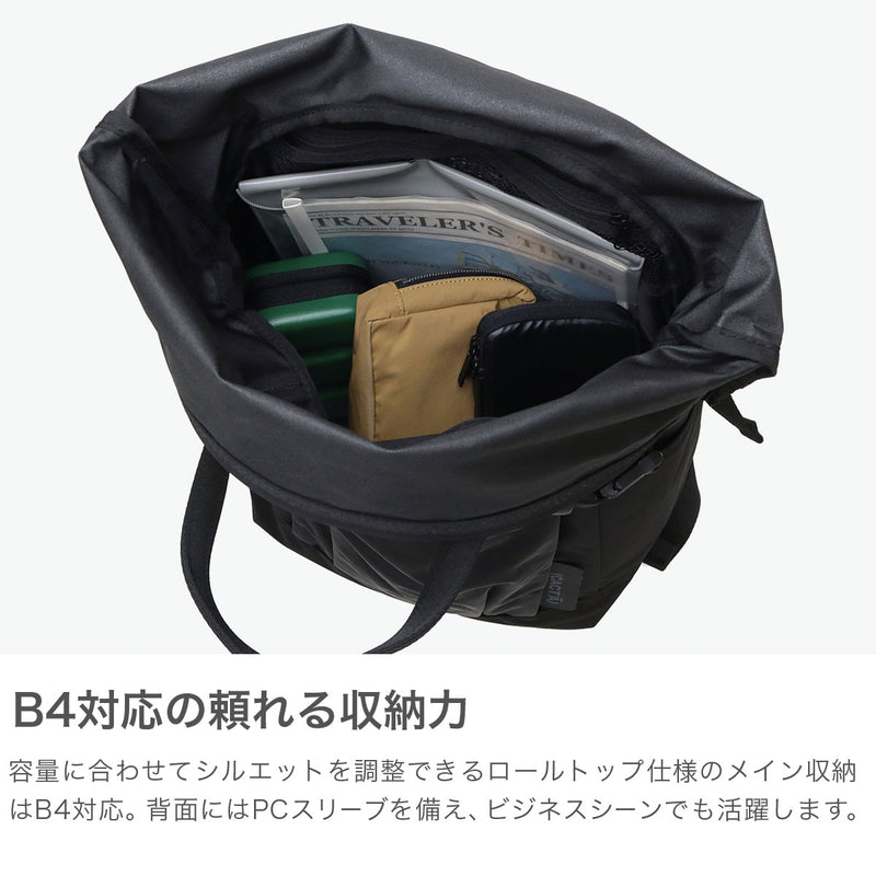 カクタ リュック メンズ レディース 大容量 (CACT'A) おしゃれ カジュアル 軽量 軽い 旅行 A4 B4 バックパック デイパック ナイロン ロールトップ PC 黒 ROLLING BOTT BACK PACK 1062