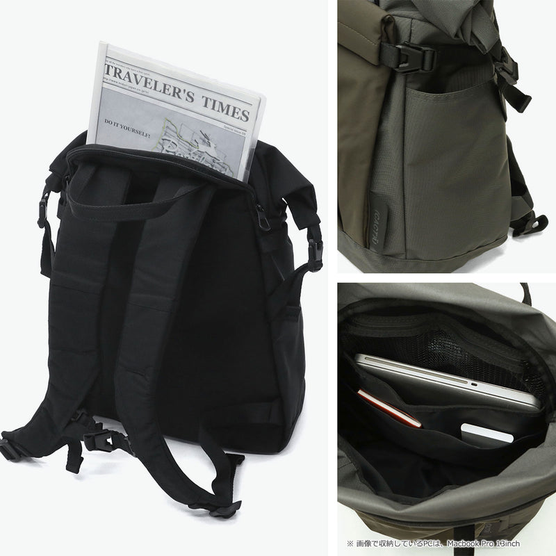 カクタ リュック メンズ レディース 大容量 (CACT'A) おしゃれ カジュアル 軽量 軽い 旅行 A4 B4 バックパック デイパック ナイロン ロールトップ PC 黒 ROLLING BOTT BACK PACK 1062