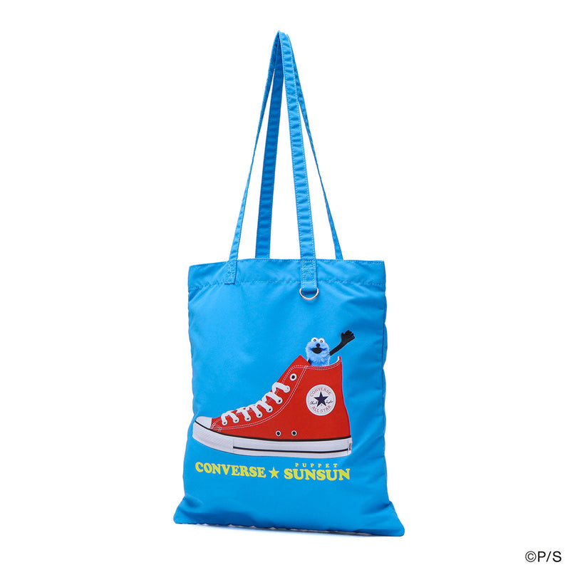 Beg Tote Converse untuk Wanita Lelaki Besar A4 Converse Stylish Cute Cute Vertical Sunsun Collaboration Collaboration Flat Tote Logo Warna Puppetsunsun CV Sunsun Flat Tote Bag 80981600