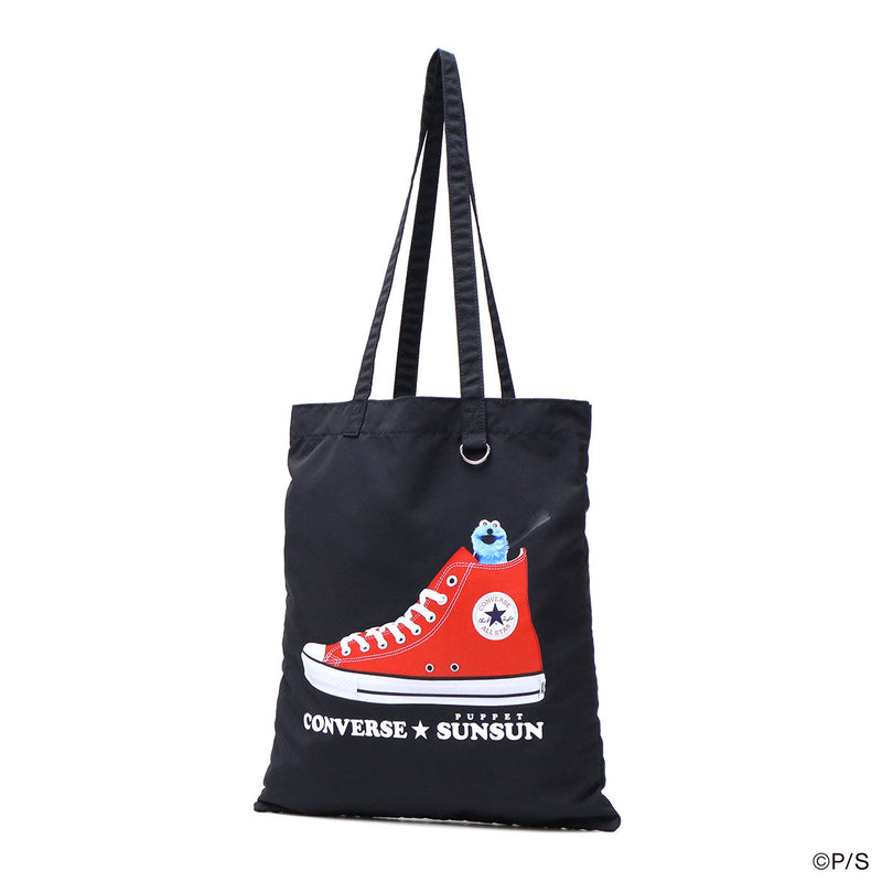 Beg Tote Converse untuk Wanita Lelaki Besar A4 Converse Stylish Cute Cute Vertical Sunsun Collaboration Collaboration Flat Tote Logo Warna Puppetsunsun CV Sunsun Flat Tote Bag 80981600