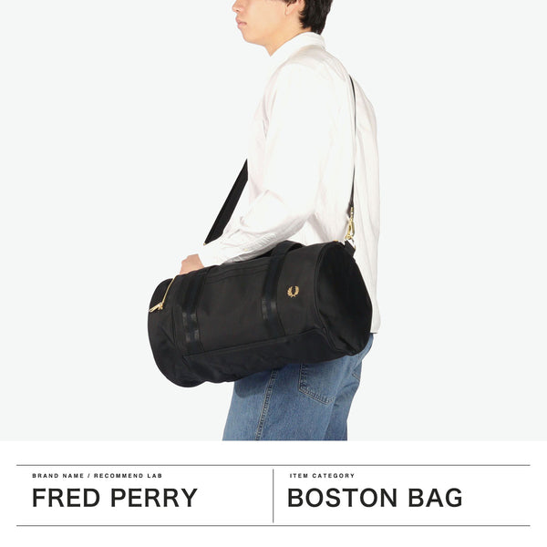 Fred Perry Boston Bag Jenama Perjalanan Lelaki Wanita Fred Perry Boston Bag Crossbody Bag Elegant Dewasa ringan ringan cantik hitam 23L Nylon Nylon Nylon Barrel Bag L9257