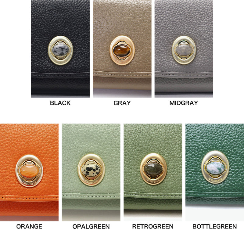 ハシバミ 長財布 レディース カード HASHIBAMI 財布 ブランド 大容量 本革 革 レザー おしゃれ かわいい かぶせ フラップ 小銭入れ パワーストーン 大人 上品 シンプル 天然石 ロングウォレット Ha-2104-306