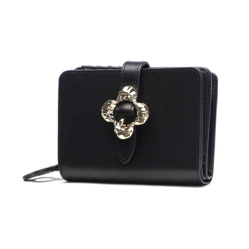 ハシバミ 二つ折り財布 レディース ブランド HASHIBAMI 財布 本革 革 レザー おしゃれ かわいい 小銭入れ 大人 上品 フラワー 花 ベルト 折財布 シンプル フラワーバックル 二つ折りウォレット Ha-2407-500