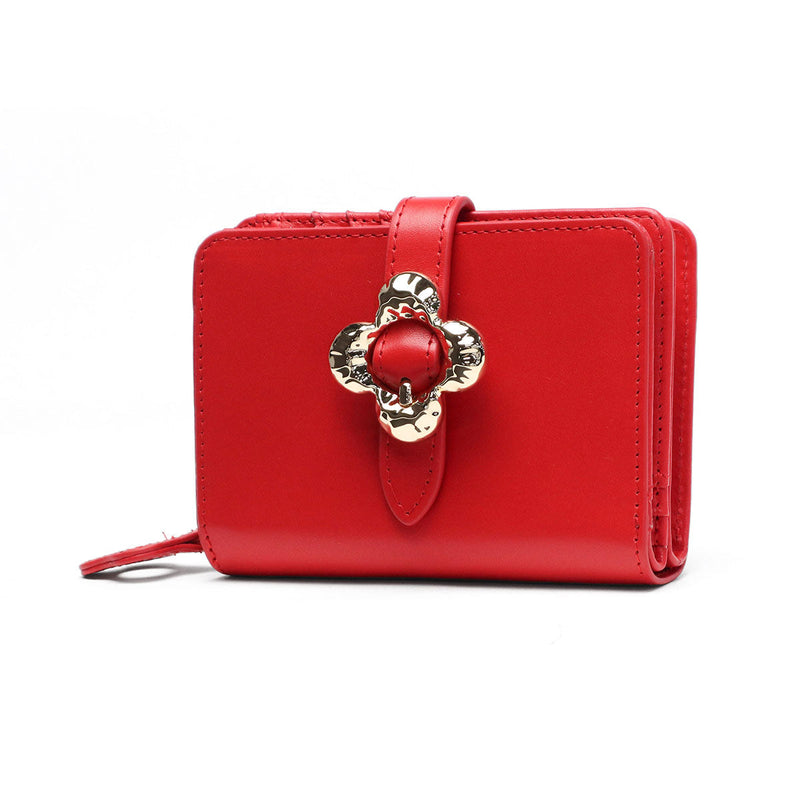 ハシバミ 二つ折り財布 レディース ブランド HASHIBAMI 財布 本革 革 レザー おしゃれ かわいい 小銭入れ 大人 上品 フラワー 花 ベルト 折財布 シンプル フラワーバックル 二つ折りウォレット Ha-2407-500