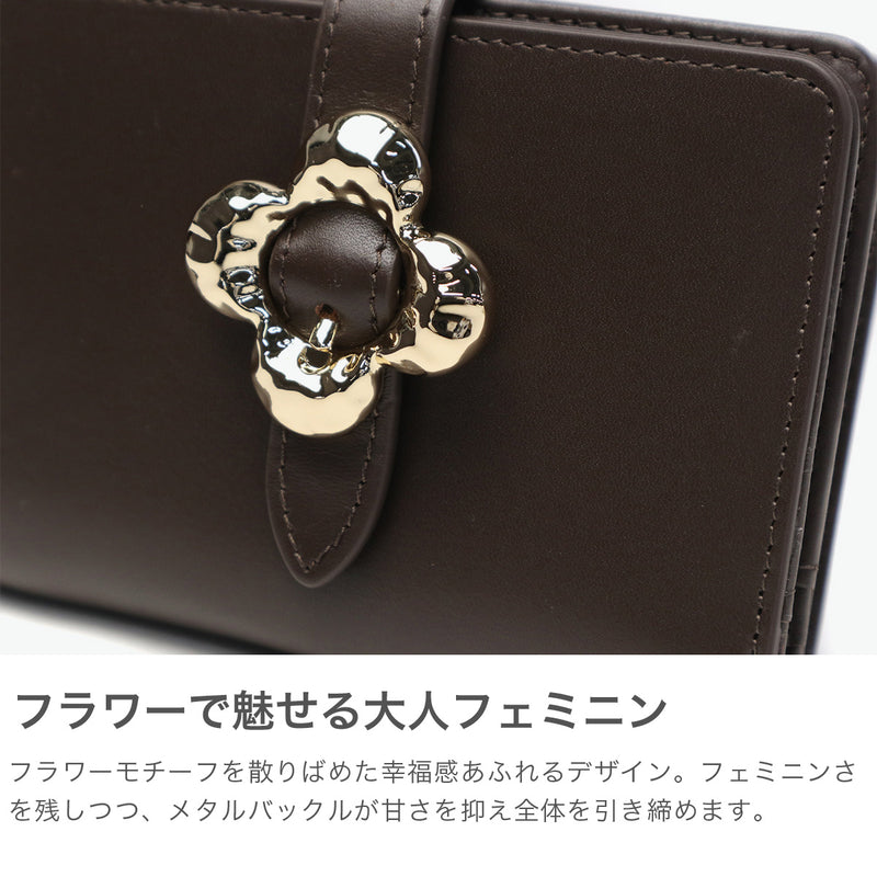 ハシバミ 二つ折り財布 レディース ブランド HASHIBAMI 財布 本革 革 レザー おしゃれ かわいい 小銭入れ 大人 上品 フラワー 花 ベルト 折財布 シンプル フラワーバックル 二つ折りウォレット Ha-2407-500