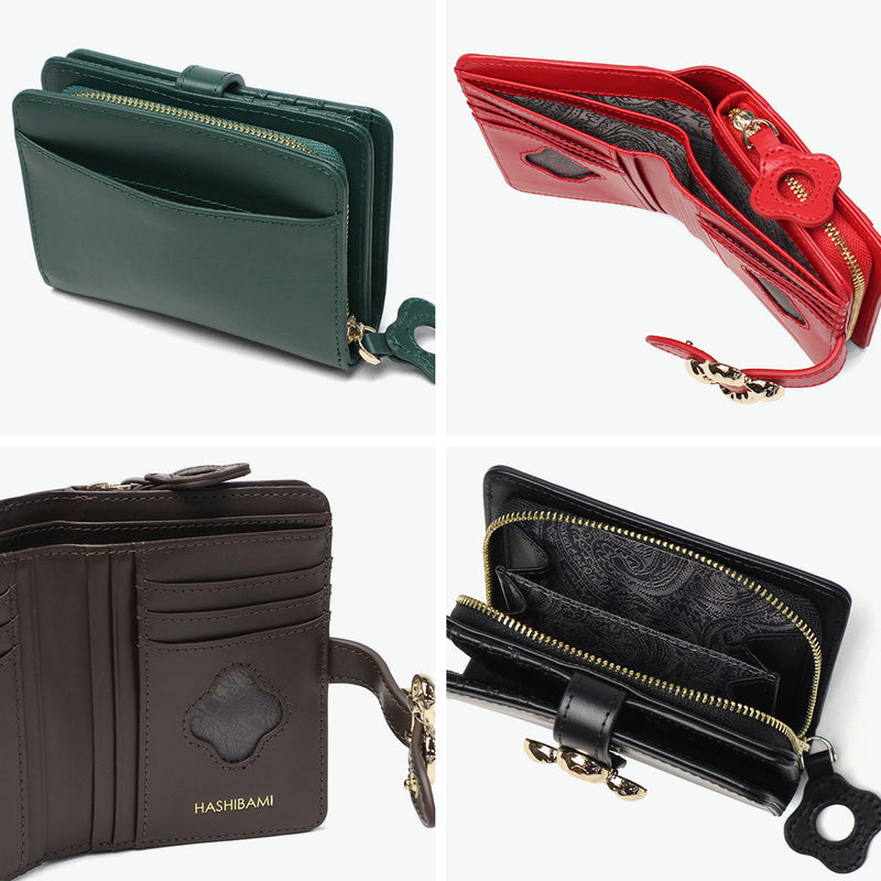 ハシバミ 二つ折り財布 レディース ブランド HASHIBAMI 財布 本革 革 レザー おしゃれ かわいい 小銭入れ 大人 上品 フラワー 花 ベルト 折財布 シンプル フラワーバックル 二つ折りウォレット Ha-2407-500