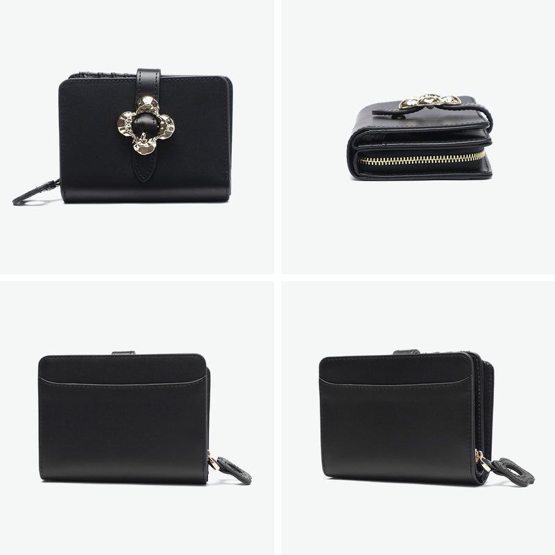 ハシバミ 二つ折り財布 レディース ブランド HASHIBAMI 財布 本革 革 レザー おしゃれ かわいい 小銭入れ 大人 上品 フラワー 花 ベルト 折財布 シンプル フラワーバックル 二つ折りウォレット Ha-2407-500