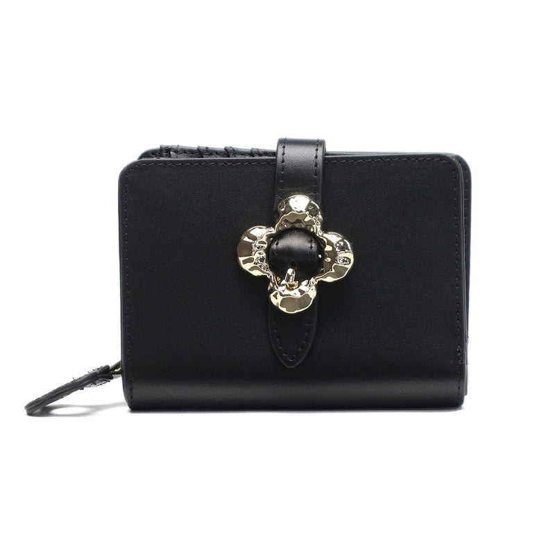 ハシバミ 二つ折り財布 レディース ブランド HASHIBAMI 財布 本革 革 レザー おしゃれ かわいい 小銭入れ 大人 上品 フラワー 花 ベルト 折財布 シンプル フラワーバックル 二つ折りウォレット Ha-2407-500