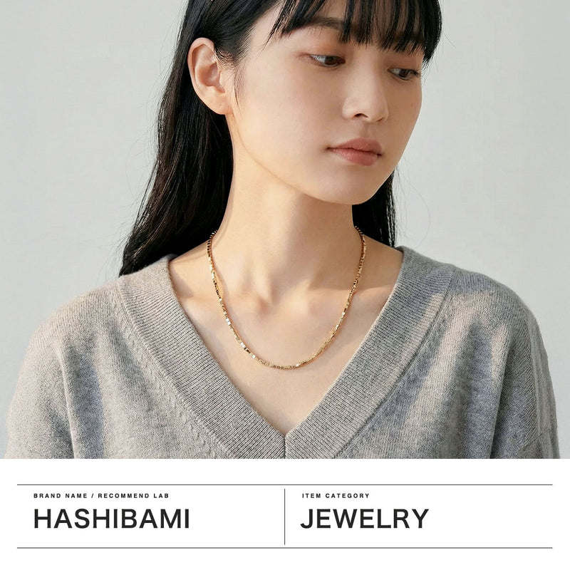 ハシバミ ネックレス レディース チェーン HASHIBAMI 立方体 ゴールド 52cm 天然石 ヘマタイト キューブ キラキラ ワンタッチ 留め具 マグネット シンプル ポーチ付き 重ね付け かわいい 大人 20代 30代 HB2100240