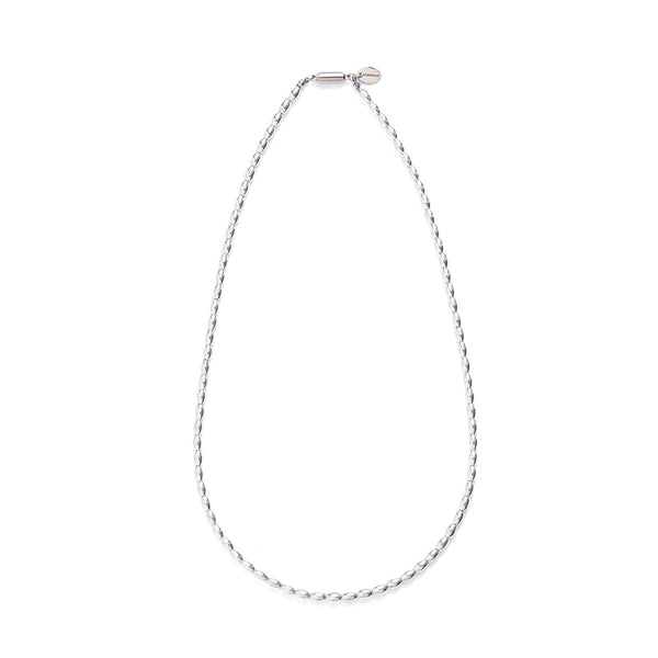 ハシバミ ネックレス レディース チェーン HASHIBAMI 天然石 ヘマタイト ワンタッチ 留め具 マグネット ポーチ付き 重ね付け シンプル おしゃれ 可愛い ブランド 20代 30代 女性 プレゼント 俵型 シルバー 52cm HB2100243