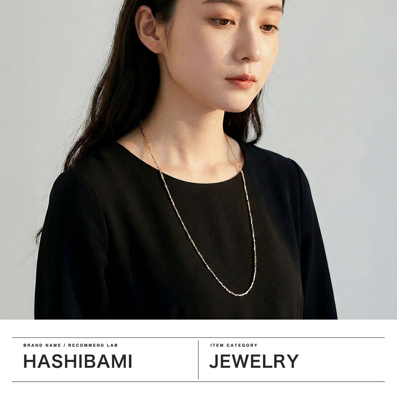 ハシバミ ネックレス レディース チェーン ロング HASHIBAMI 天然石 ヘマタイト キラキラ ゴールド シルバー 留め具 マグネット ワンタッチ ポーチ付き 重ね付け シンプル 立方体 極小(シルバー/ゴールド) 60cm HB2100248