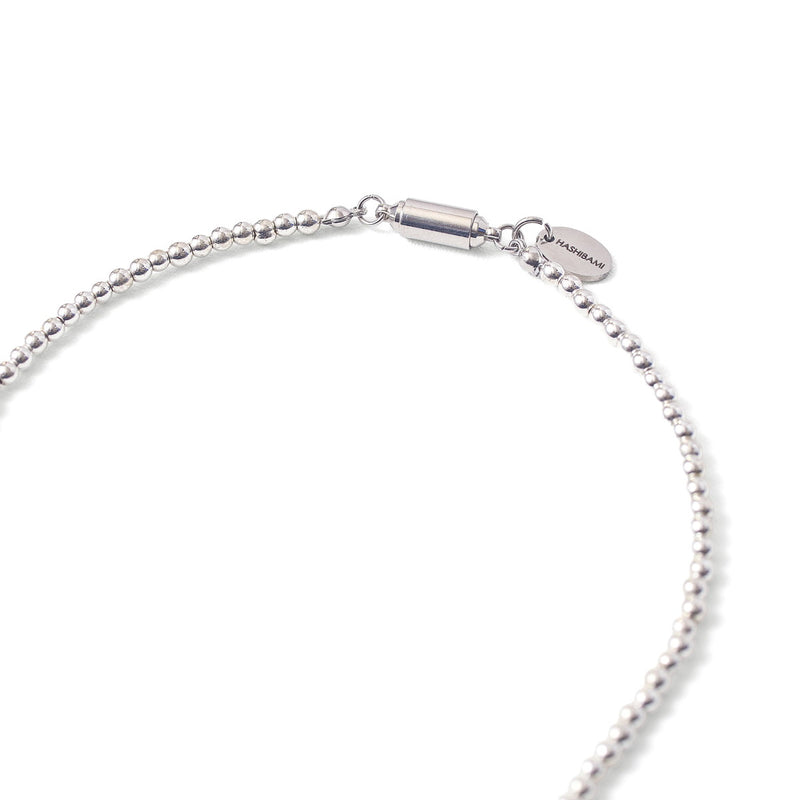 ハシバミ ネックレス レディース HASHIBAMI シルバー シンプル ボールチェーン風 マグネット ワンタッチ ポーチ付き ヘマタイト かわいい おしゃれ アクセサリー 2.5mm玉 45cm 天然石 HB2100250
