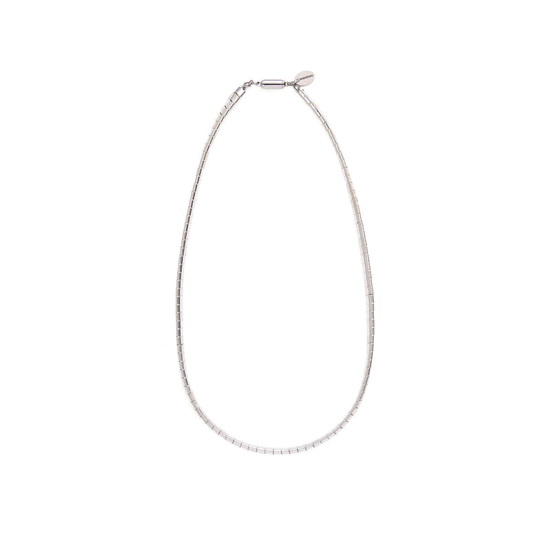 ハシバミ ネックレス レディース チェーン HASHIBAMI 天然石 ヘマタイト 留め具 マグネット ワンタッチ ポーチ付き 重ね付け シンプル おしゃれ カジュアル 普段使い 大人 20代 30代 瓦型 シルバー 43cm HB2100253