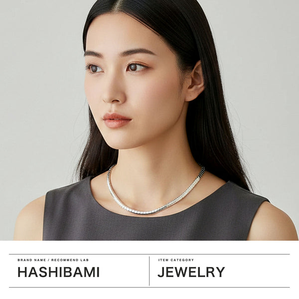 ハシバミ ネックレス レディース チェーン HASHIBAMI 天然石 ヘマタイト 留め具 マグネット ワンタッチ ポーチ付き 重ね付け シンプル おしゃれ カジュアル 普段使い 大人 20代 30代 瓦型 シルバー 43cm HB2100253