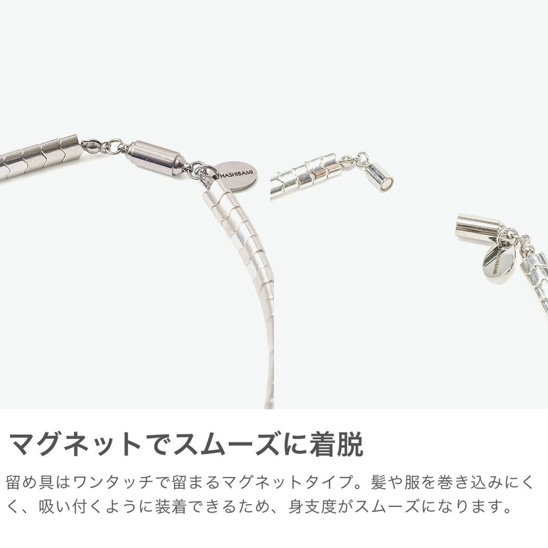 ハシバミ ネックレス レディース チェーン HASHIBAMI 天然石 ヘマタイト 留め具 マグネット ワンタッチ ポーチ付き 重ね付け シンプル おしゃれ カジュアル 普段使い 大人 20代 30代 瓦型 シルバー 43cm HB2100253
