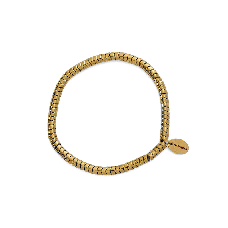 ハシバミ ブレスレット レディース ゴム HASHIBAMI ゴールド 天然石 ヘマタイト 伸縮 ブランド シンプル 上品 かわいい おしゃれ 腕輪 フリーサイズ 大人 女性 20代 30代 プレゼント スネーク風 HB2102217