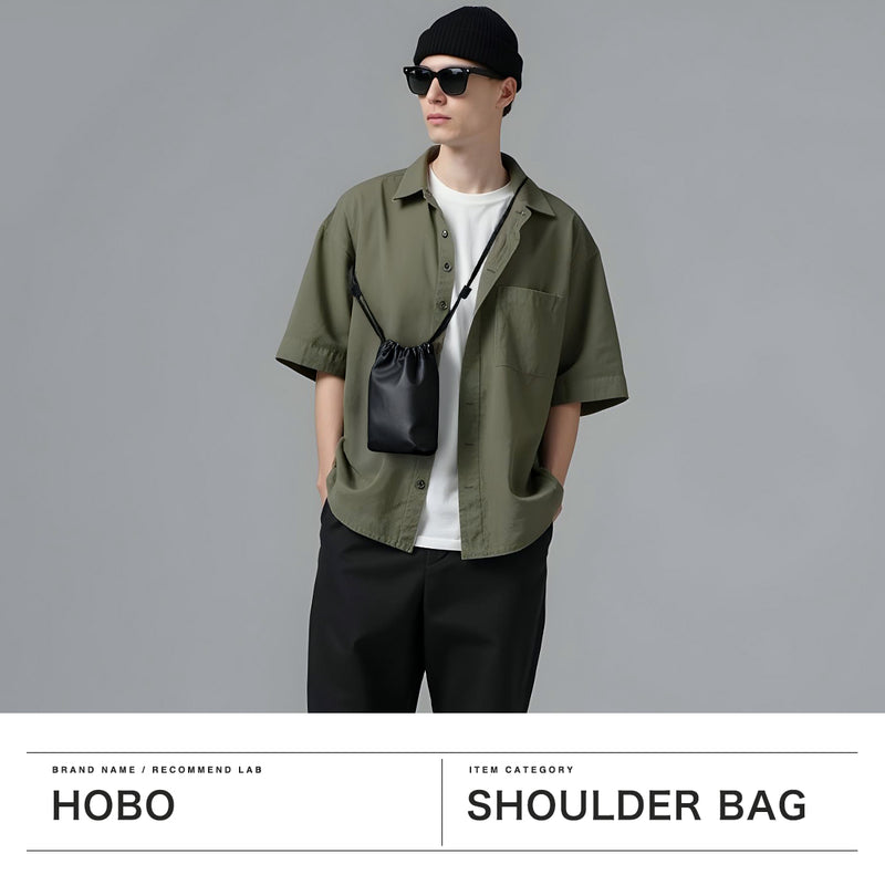 Hobo Shoulder Bag Men's Women's Crossbody Bag Brand Hobo Shoulder Bag Crossbody Adult Lightweight Lightweight Cool Leather Small Elegant Drawstring Type Made in Japan 3L DRAWSTRING POUCH COW LEATHER HB-BG4508